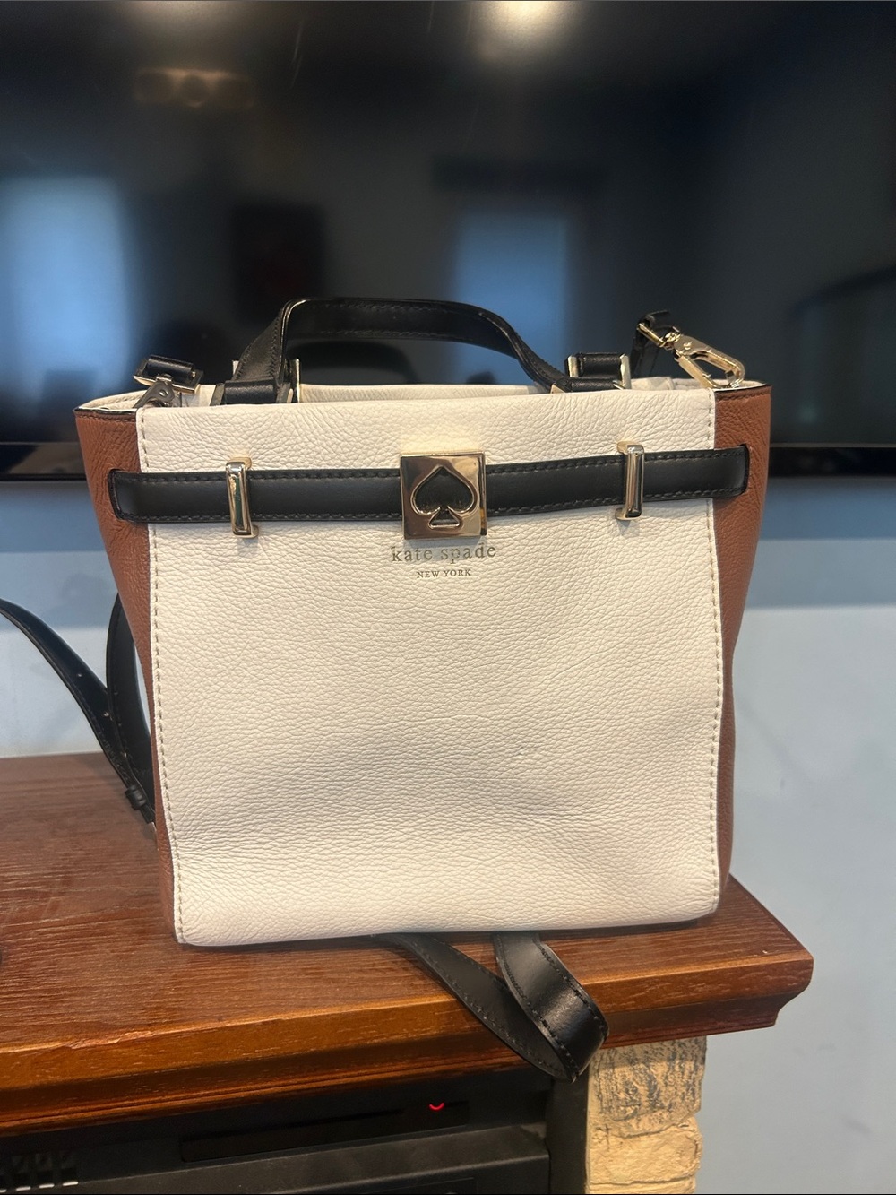 kate spade White, Brown & Black Colorblock Mini Satchel